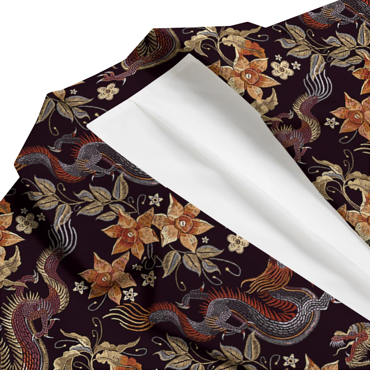 Chinese Floral Dragon Pattern Print Men's Blazer-grizzshop