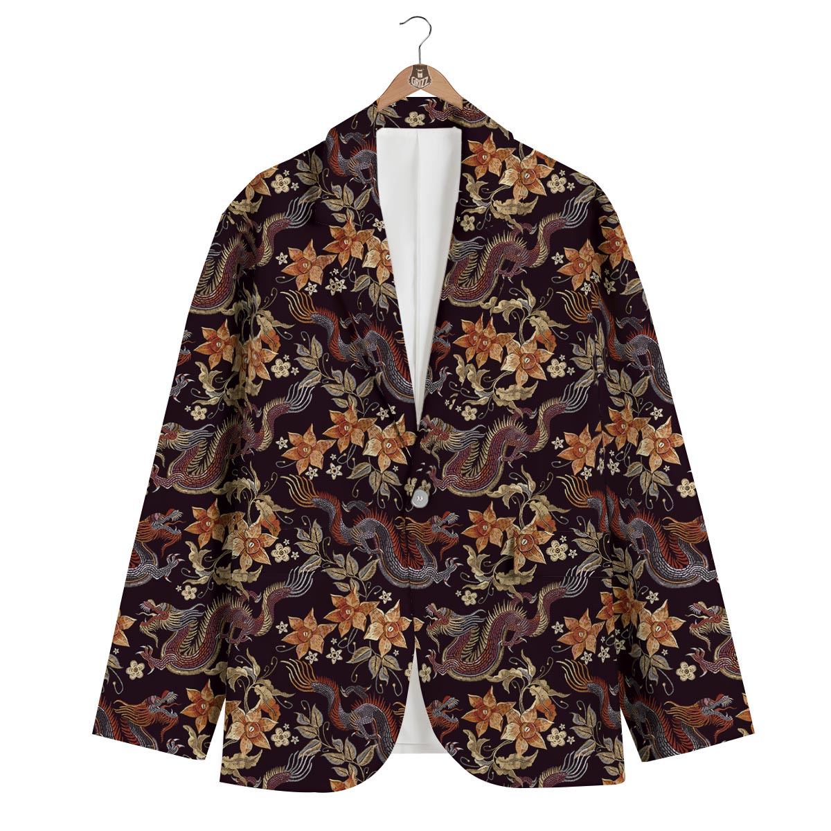 Chinese Floral Dragon Pattern Print Men's Blazer-grizzshop