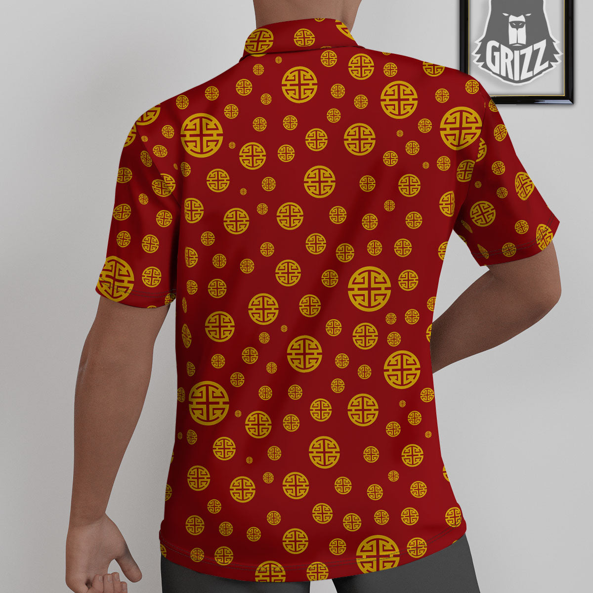 Chinese Gold Print Pattern Untucked Shirts-grizzshop