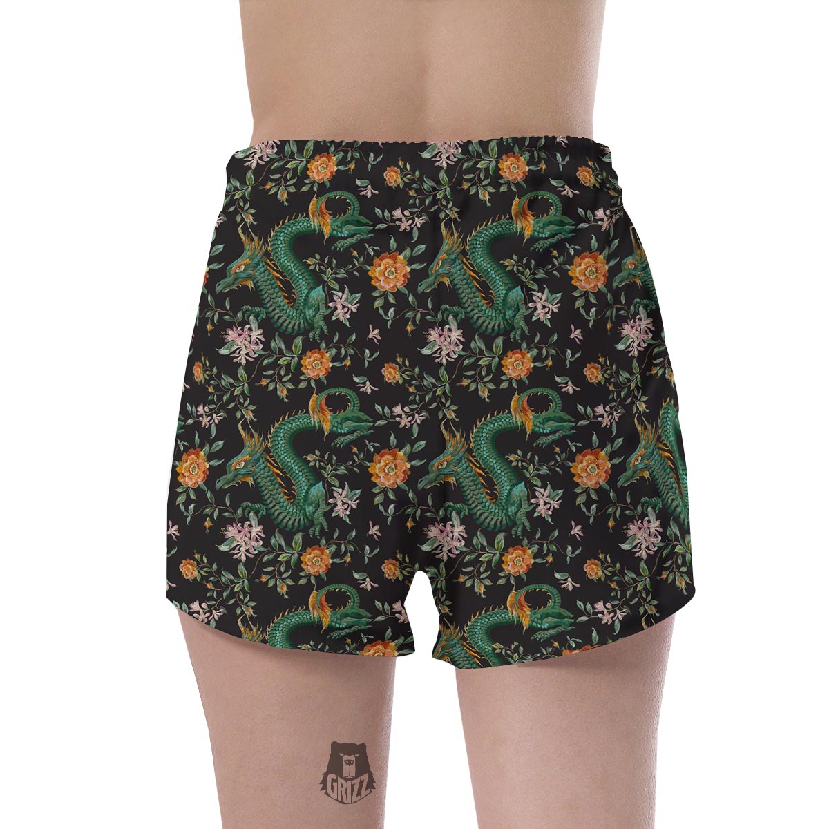 Chinese Green Dragon Print Women's Shorts-grizzshop