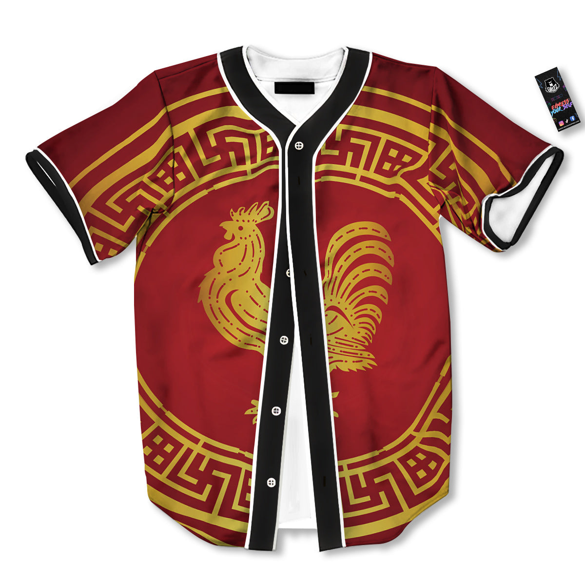 Chinese New Year Rooster Print Baseball Jersey-grizzshop