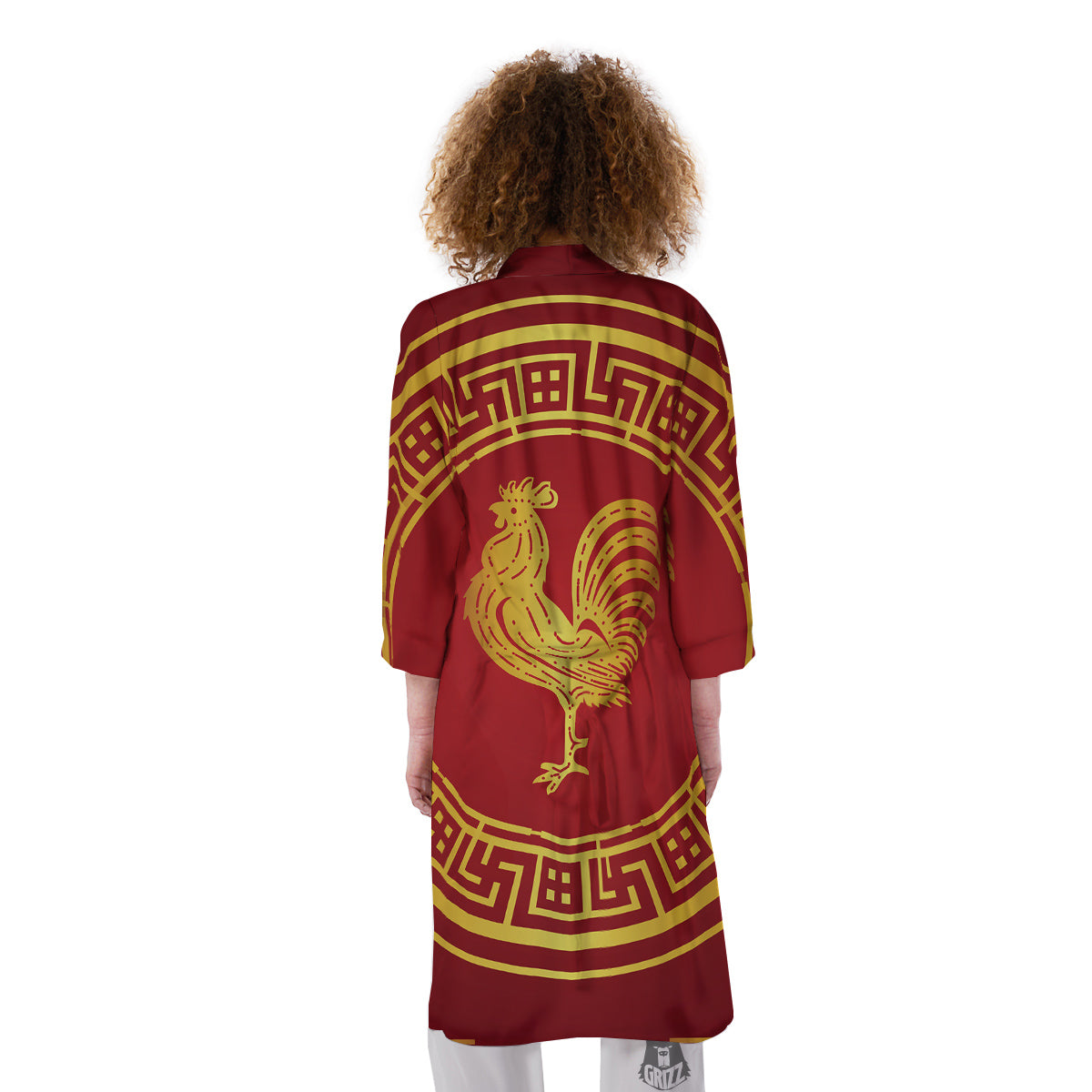 Chinese New Year Rooster Print Kimono-grizzshop