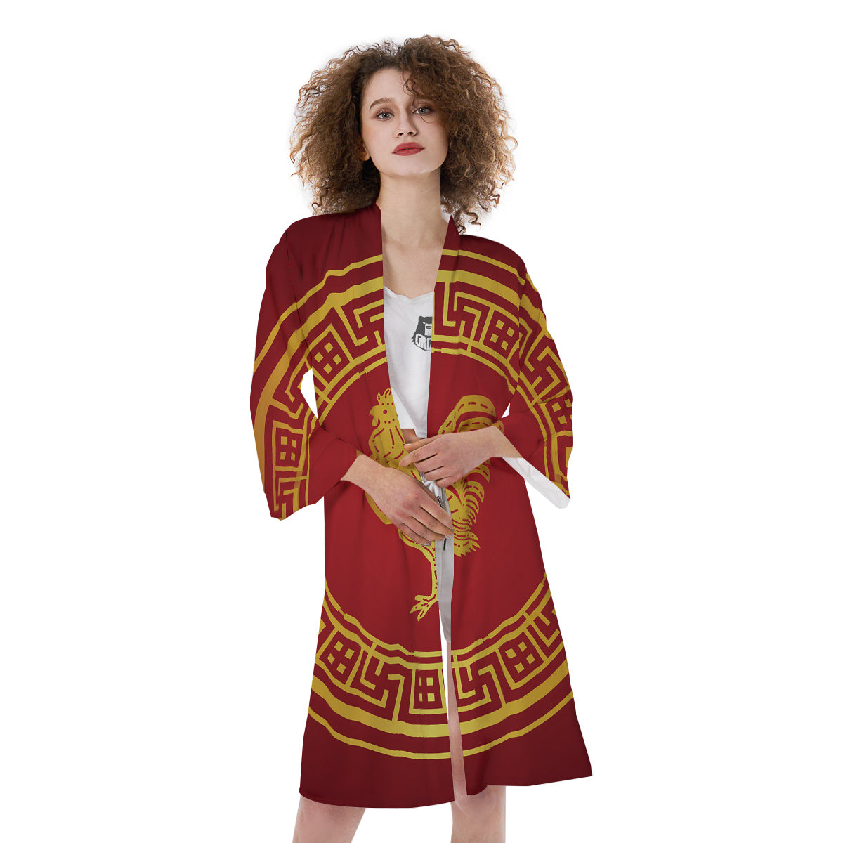 Chinese New Year Rooster Print Kimono-grizzshop
