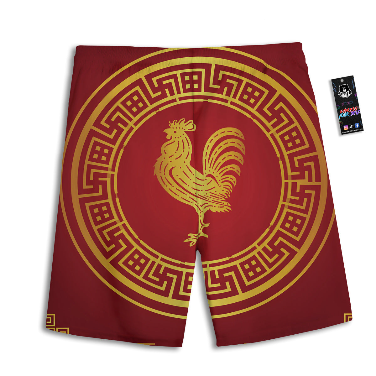 Chinese New Year Rooster Print Men's Athletic Shorts