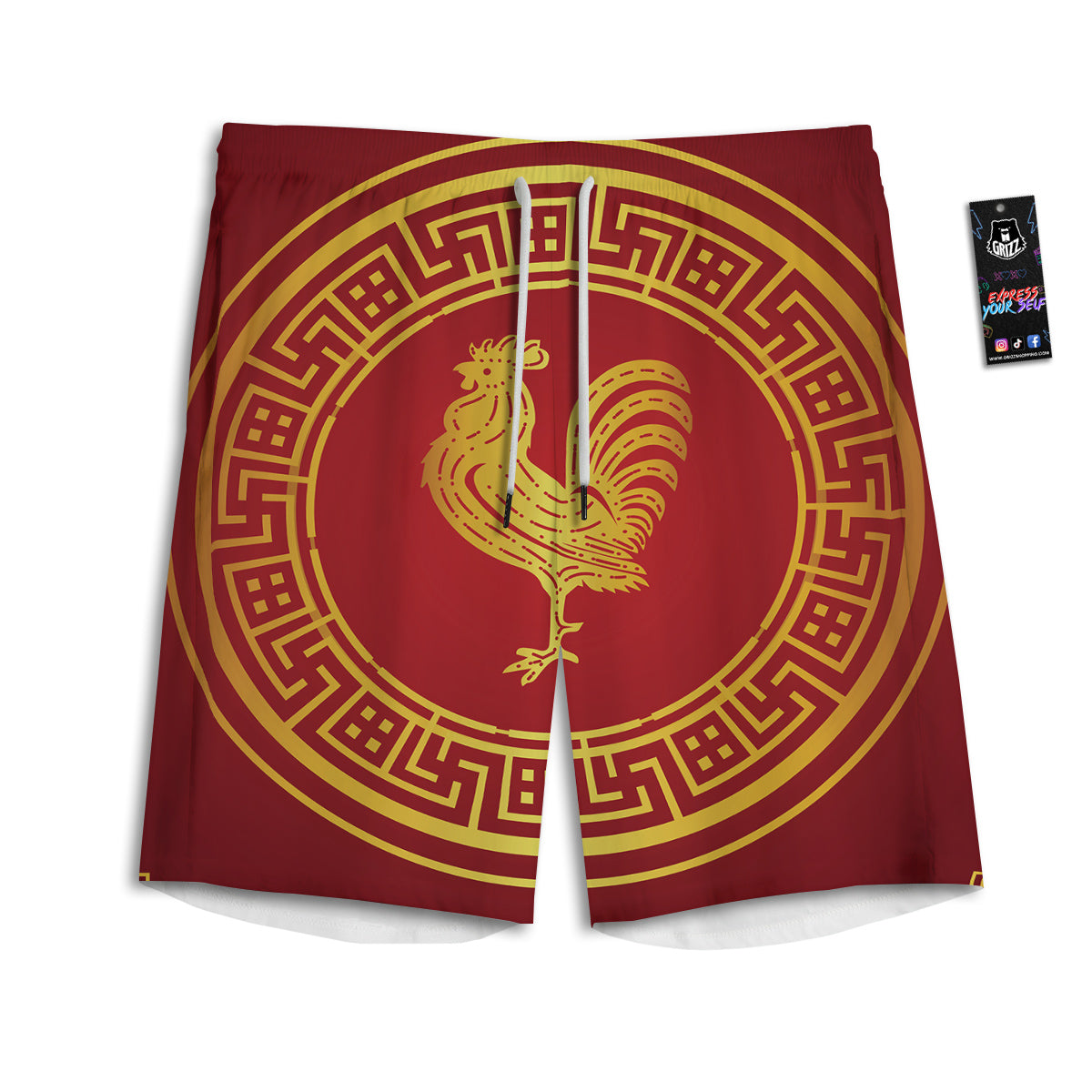 Chinese New Year Rooster Print Men's Athletic Shorts
