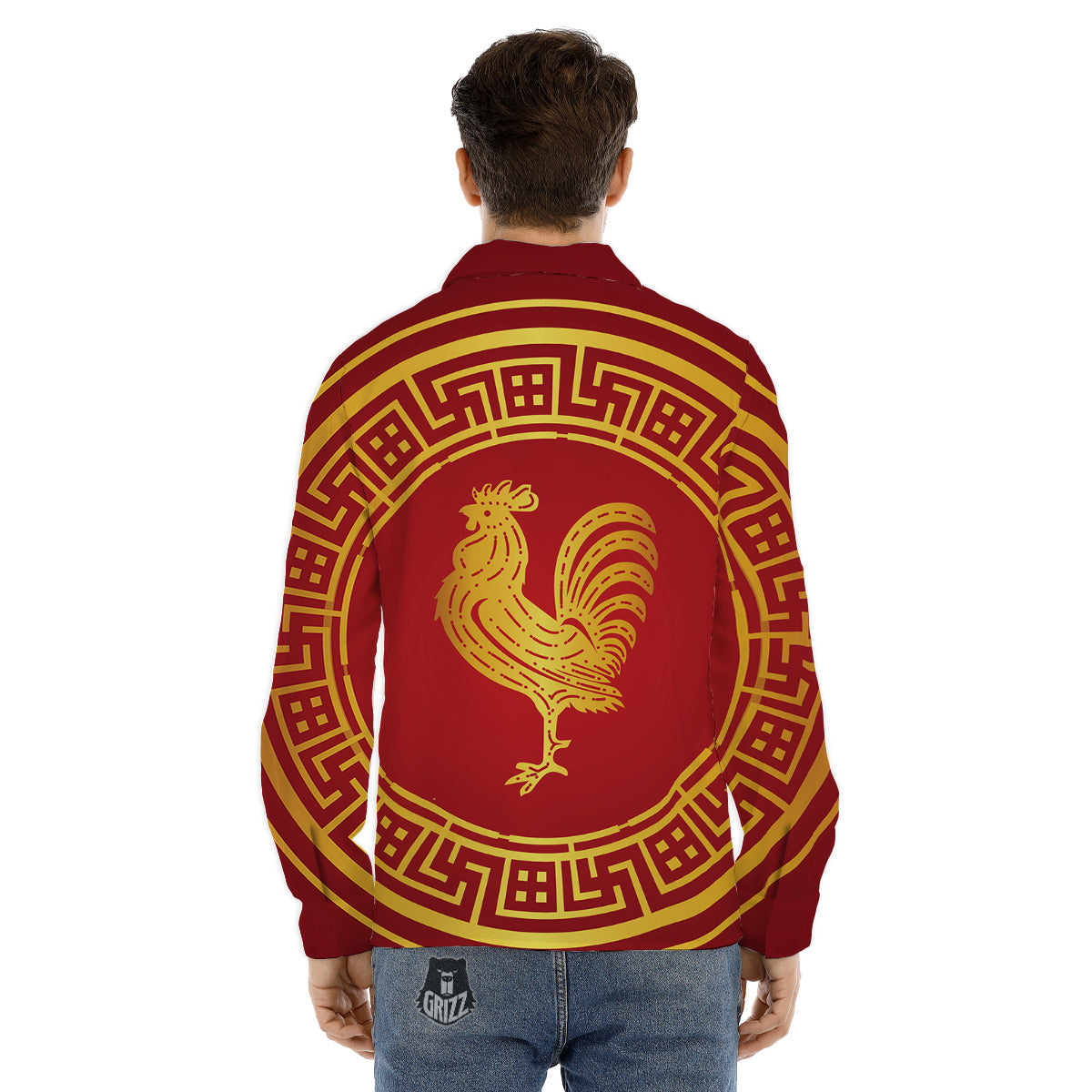Chinese New Year Rooster Print Men's Dress Shirts-grizzshop