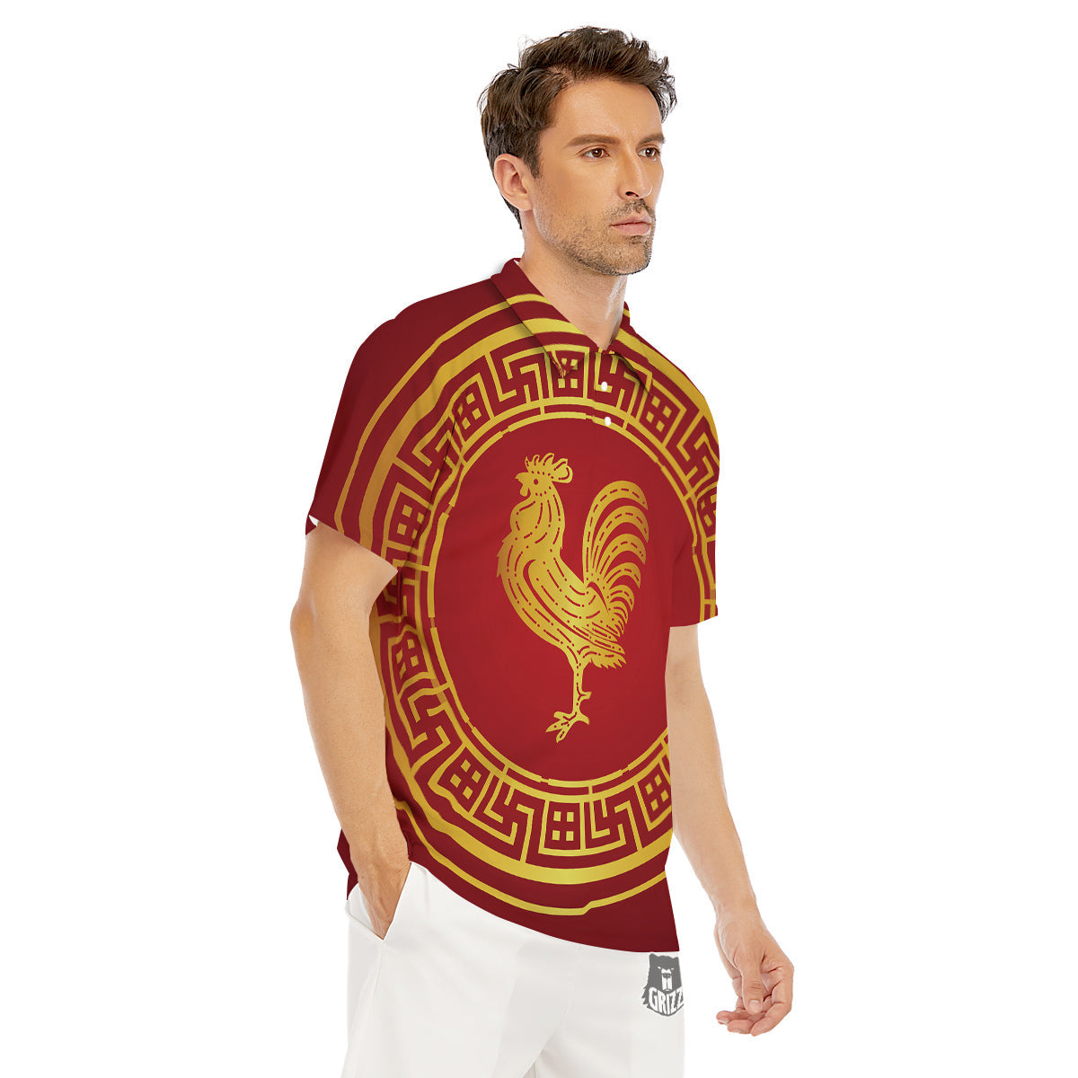 Chinese New Year Rooster Print Men's Golf Shirts-grizzshop