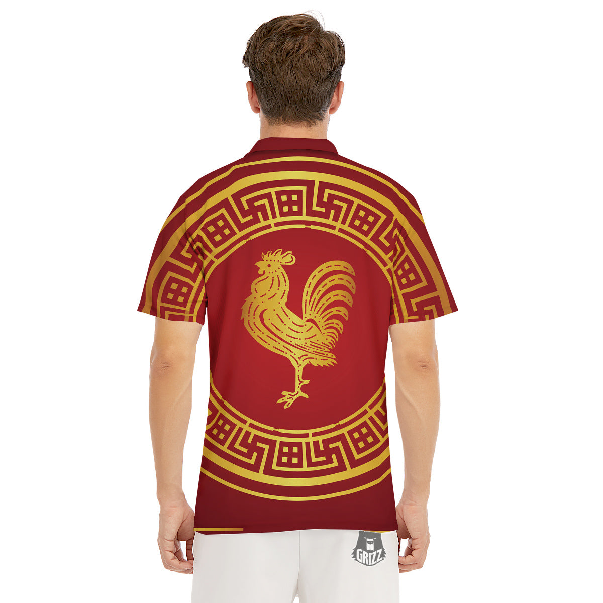 Chinese New Year Rooster Print Men's Golf Shirts-grizzshop