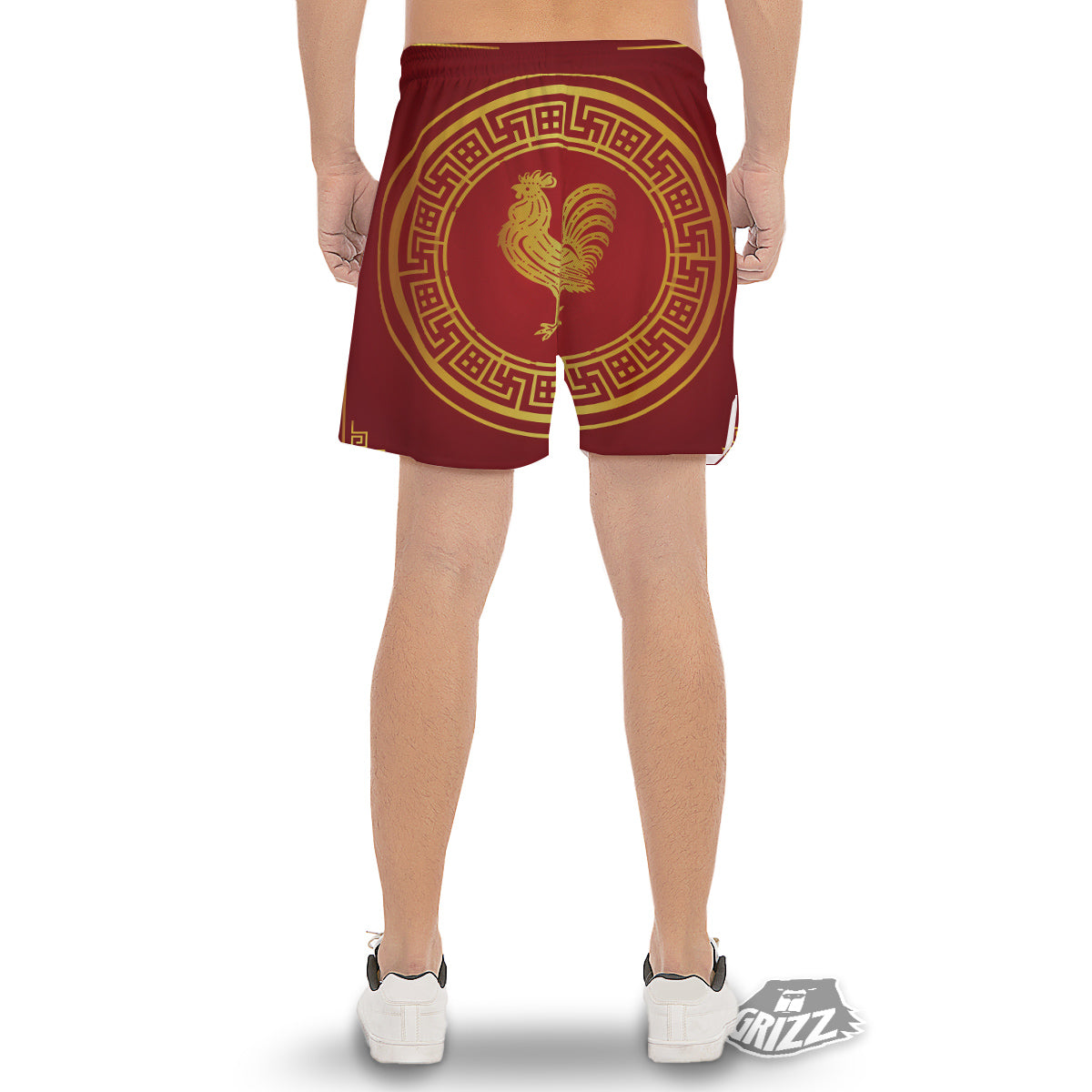 Chinese New Year Rooster Print Men's Gym Shorts-grizzshop