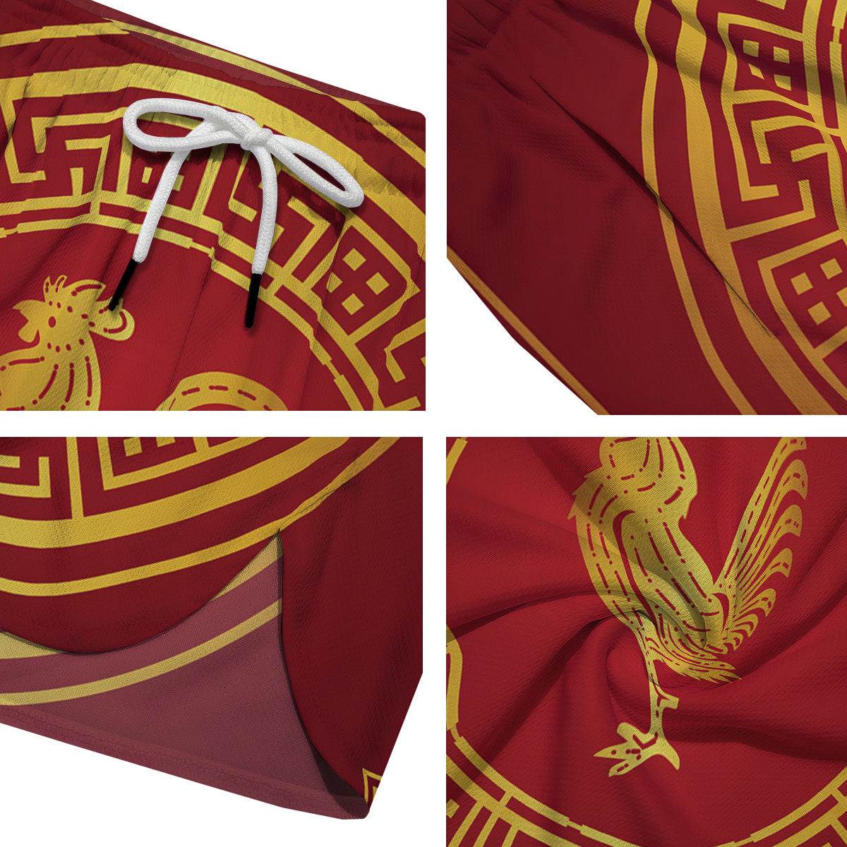 Chinese New Year Rooster Print Men's Running Shorts-grizzshop