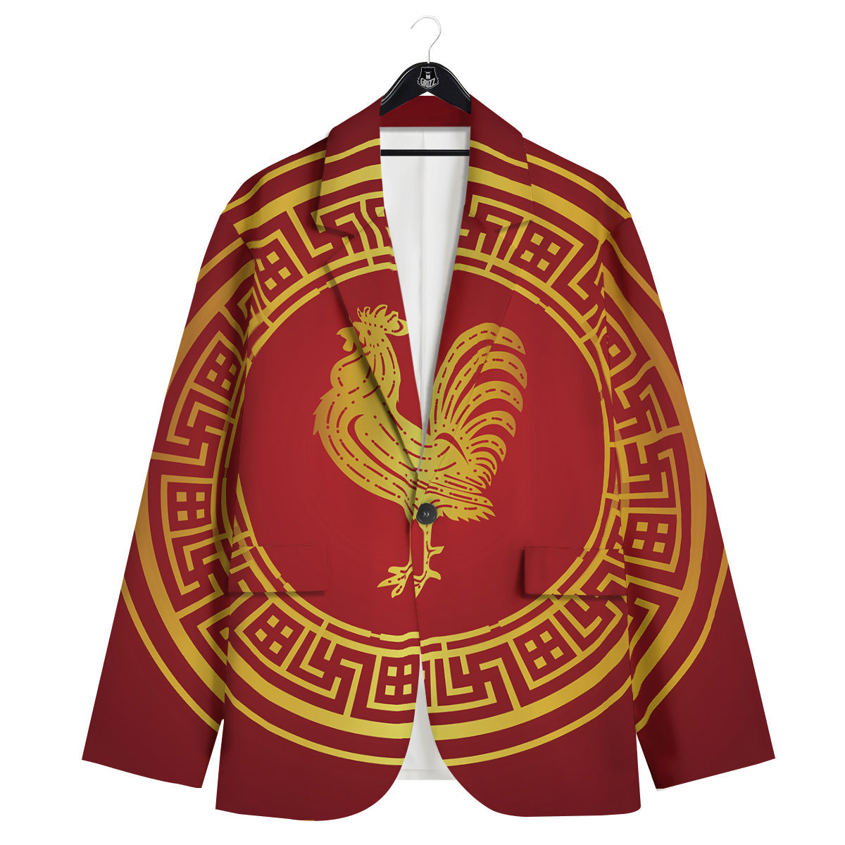 Chinese New Year Rooster Print Men's Sport Coat-grizzshop