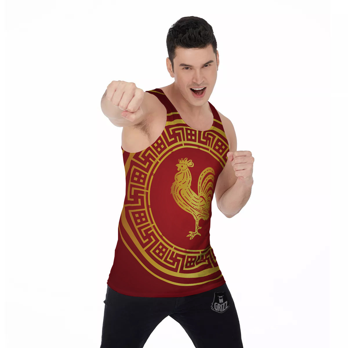 Chinese New Year Rooster Print Men's Tank Top-grizzshop