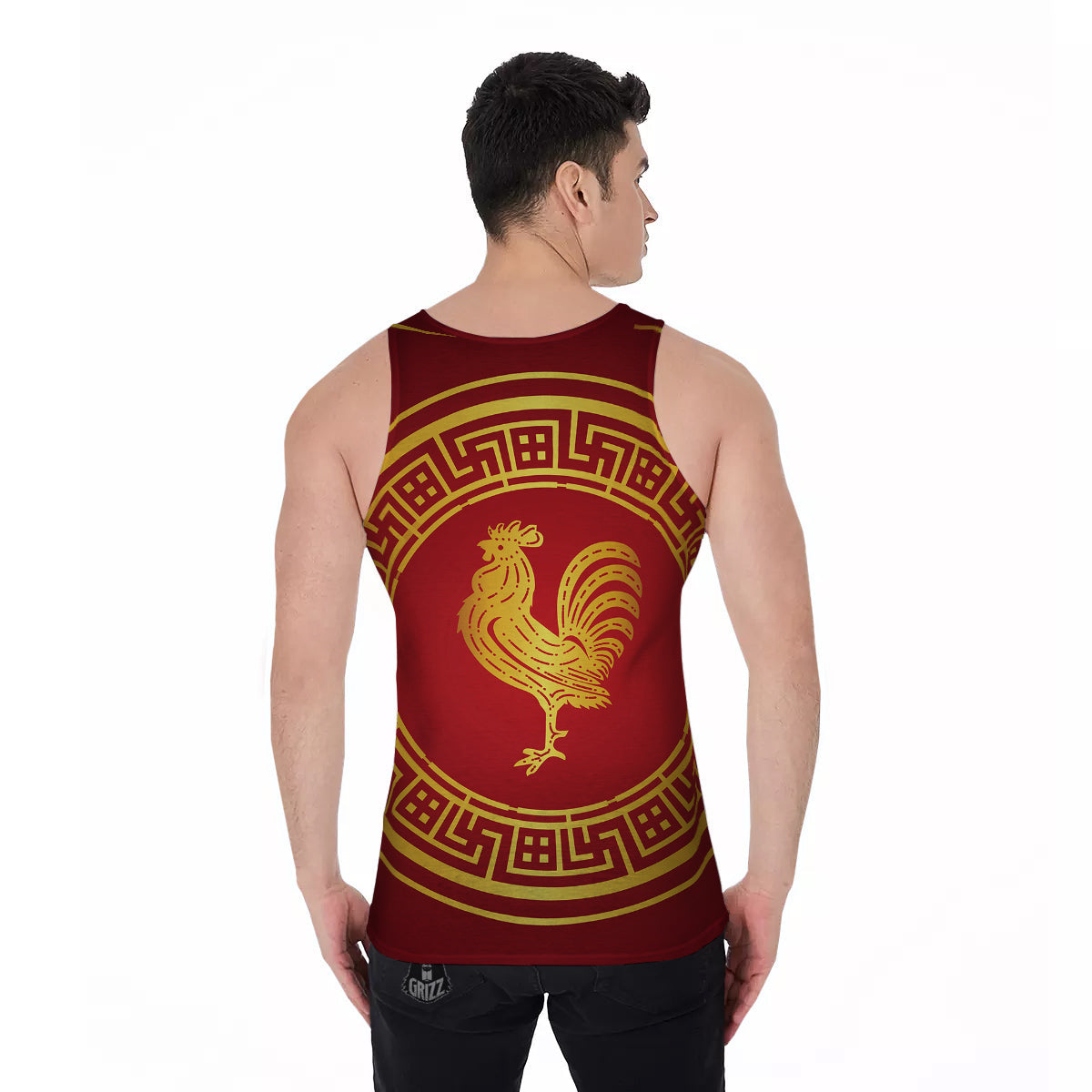 Chinese New Year Rooster Print Men's Tank Top-grizzshop