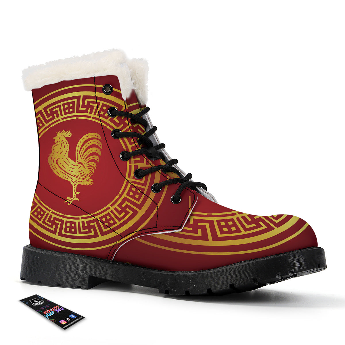 Chinese New Year Rooster Print Winter Boots-grizzshop