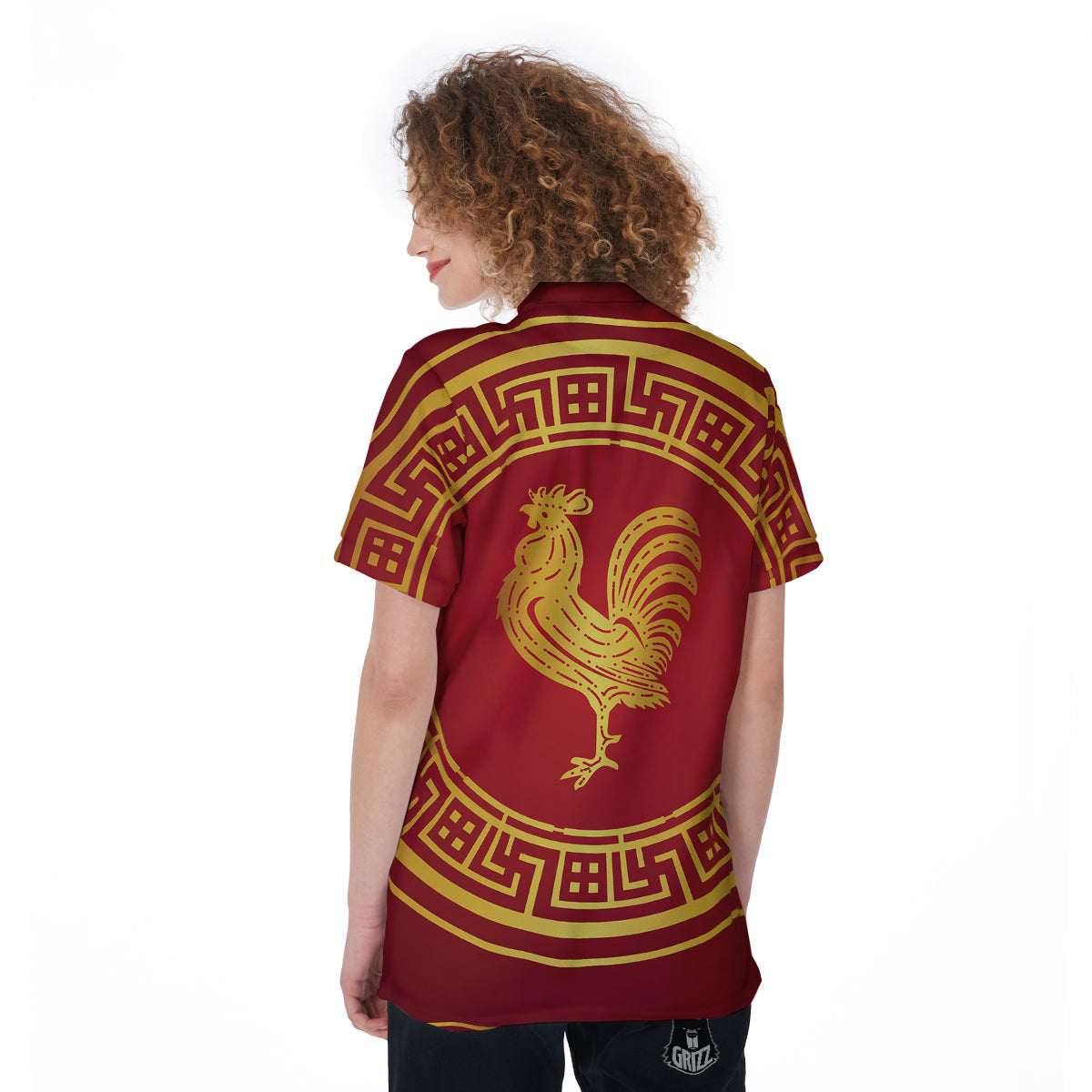 Chinese New Year Rooster Print Women's Golf Shirts-grizzshop