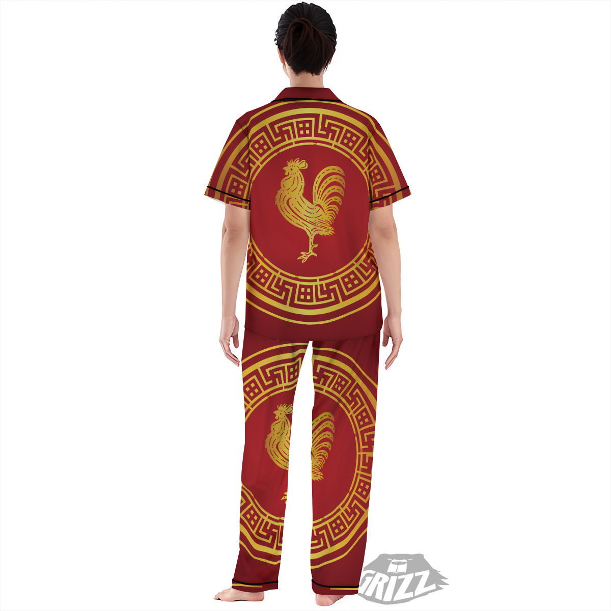 Chinese New Year Rooster Print Women's Pajamas Set-grizzshop