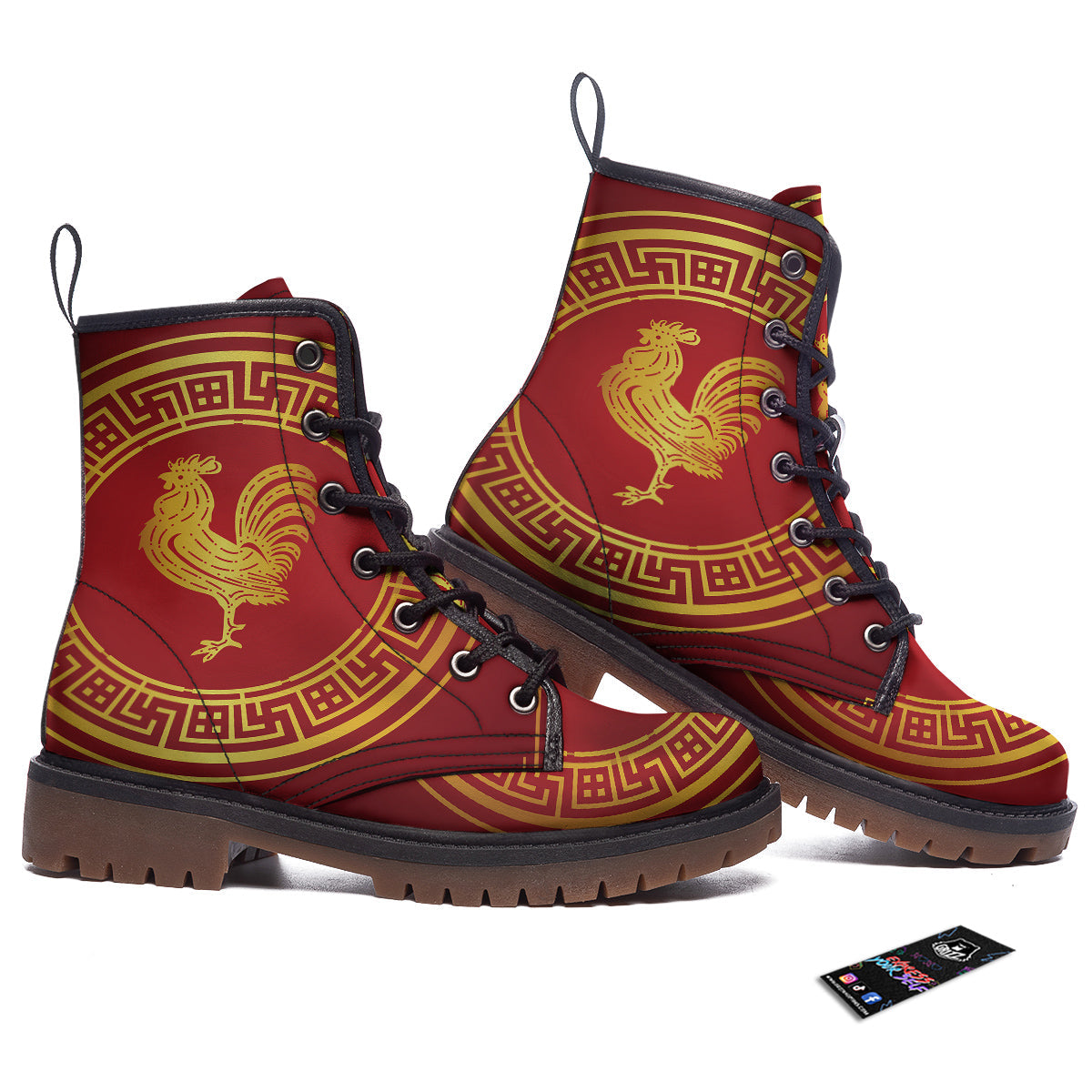 Chinese New Year Rooster Print Work Boots-grizzshop