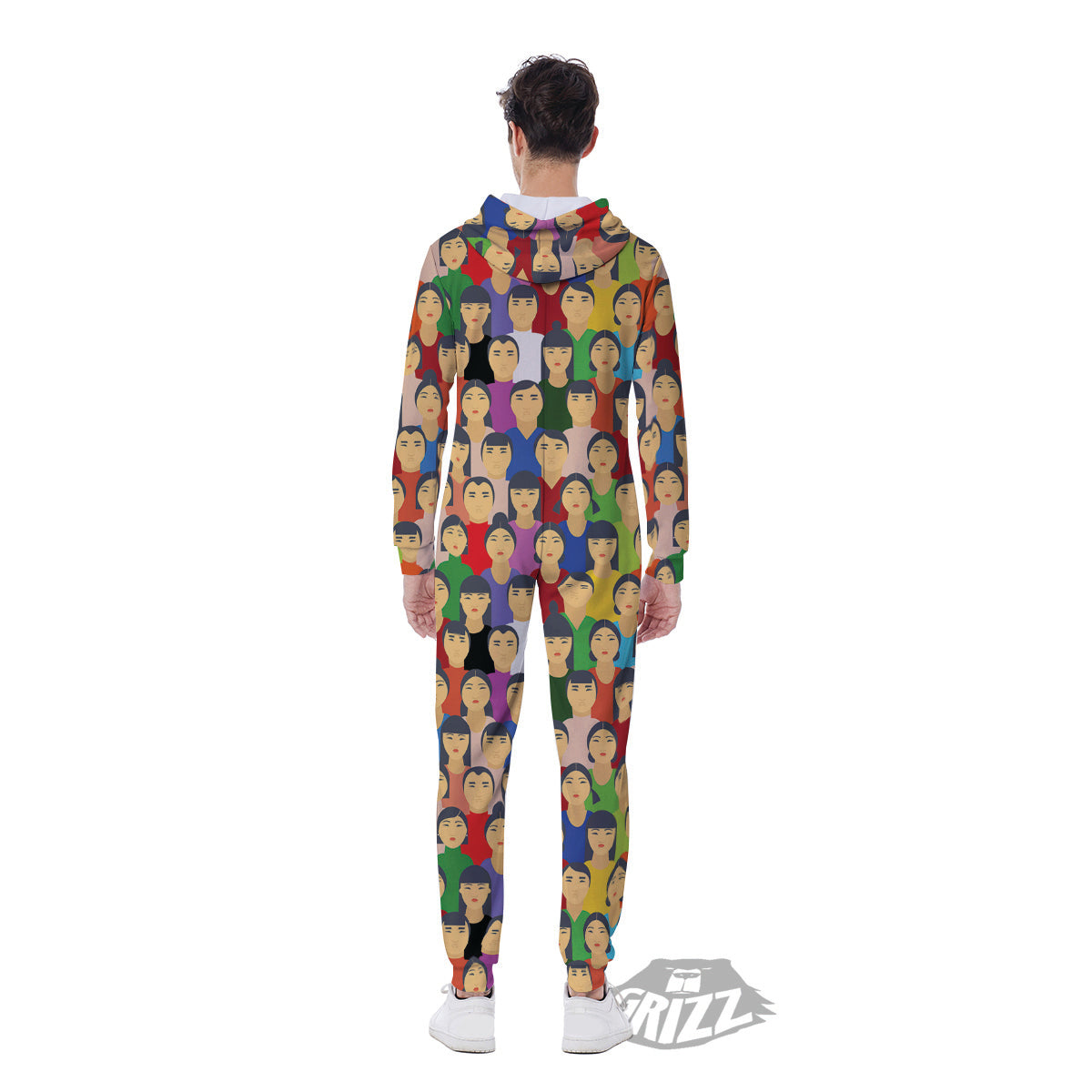 Chinese People Colorful Print Pattern Men's Jumpsuit-grizzshop