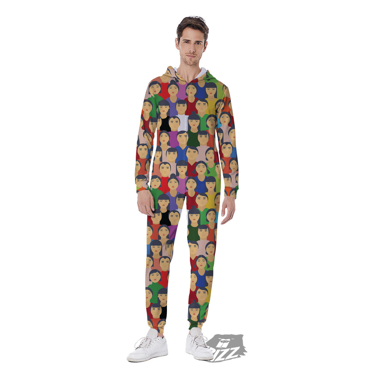 Chinese People Colorful Print Pattern Men's Jumpsuit-grizzshop