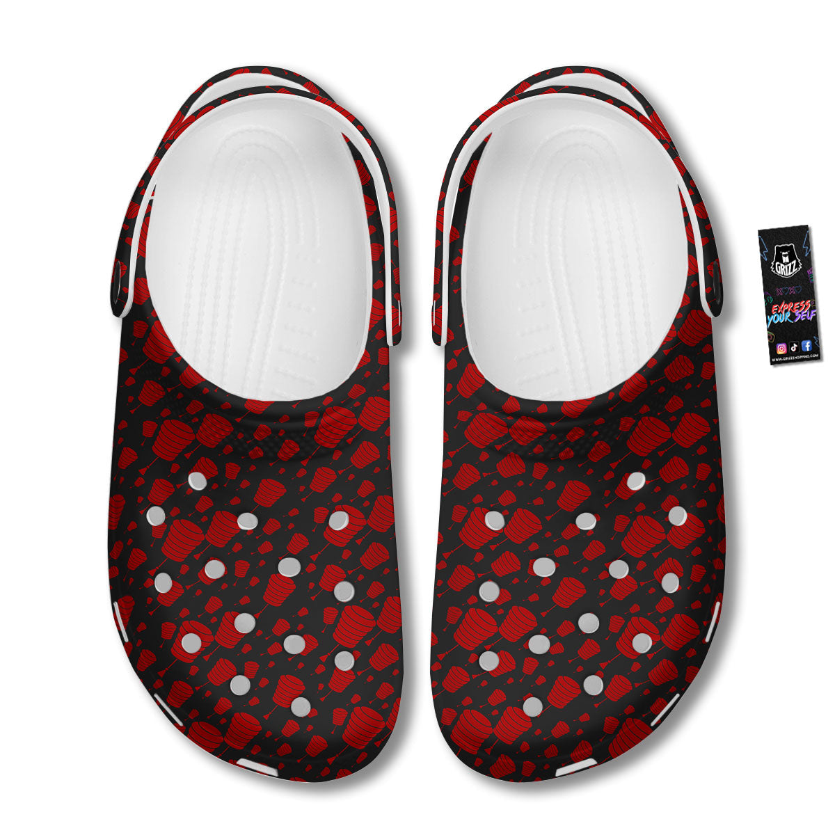 Chinese Red And Black Print Pattern Clog-grizzshop