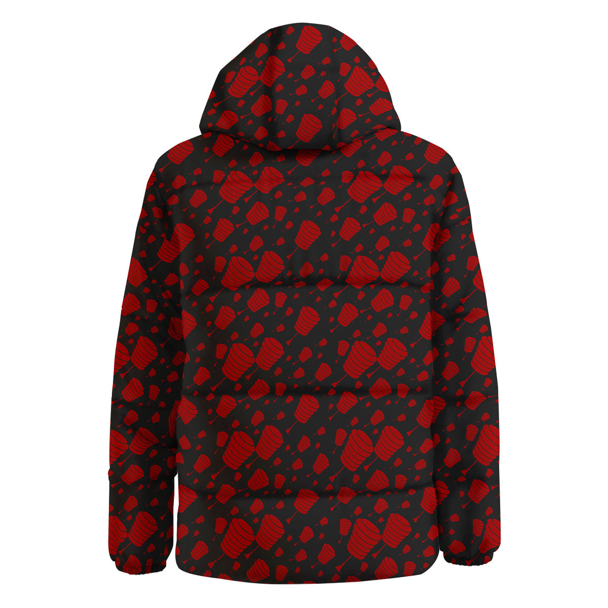 Chinese Red And Black Print Pattern Down Jacket-grizzshop