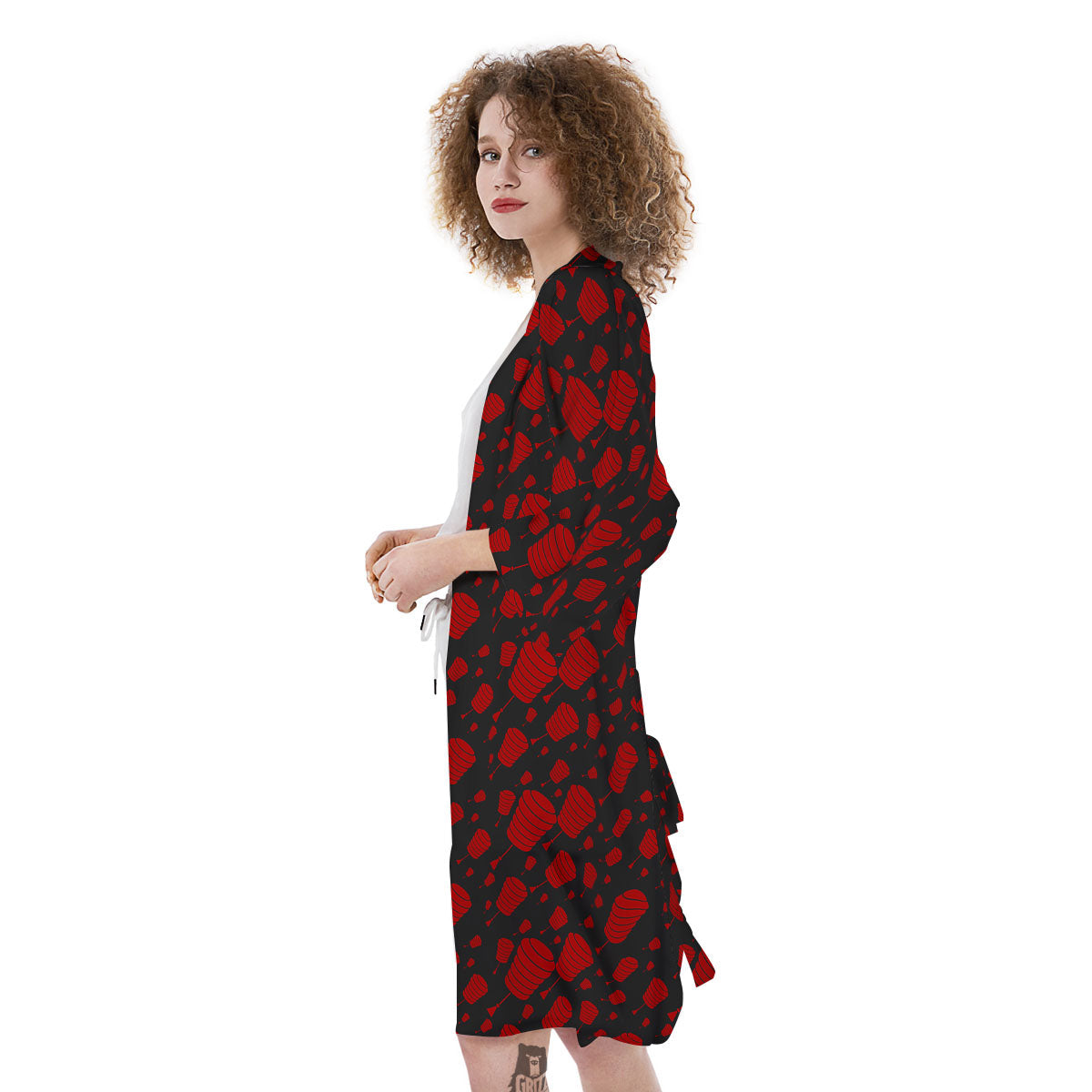 Chinese Red And Black Print Pattern Kimono-grizzshop