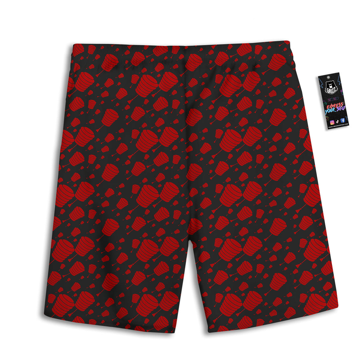 Chinese Red And Black Print Pattern Men's Athletic Shorts