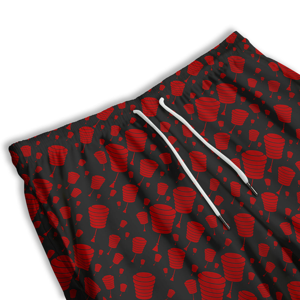 Chinese Red And Black Print Pattern Men's Athletic Shorts