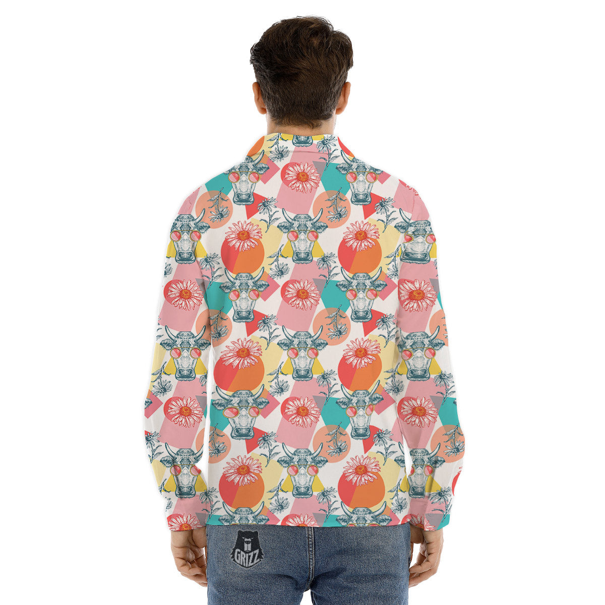 Chinese Red And Black Print Pattern Men's Dress Shirts-grizzshop