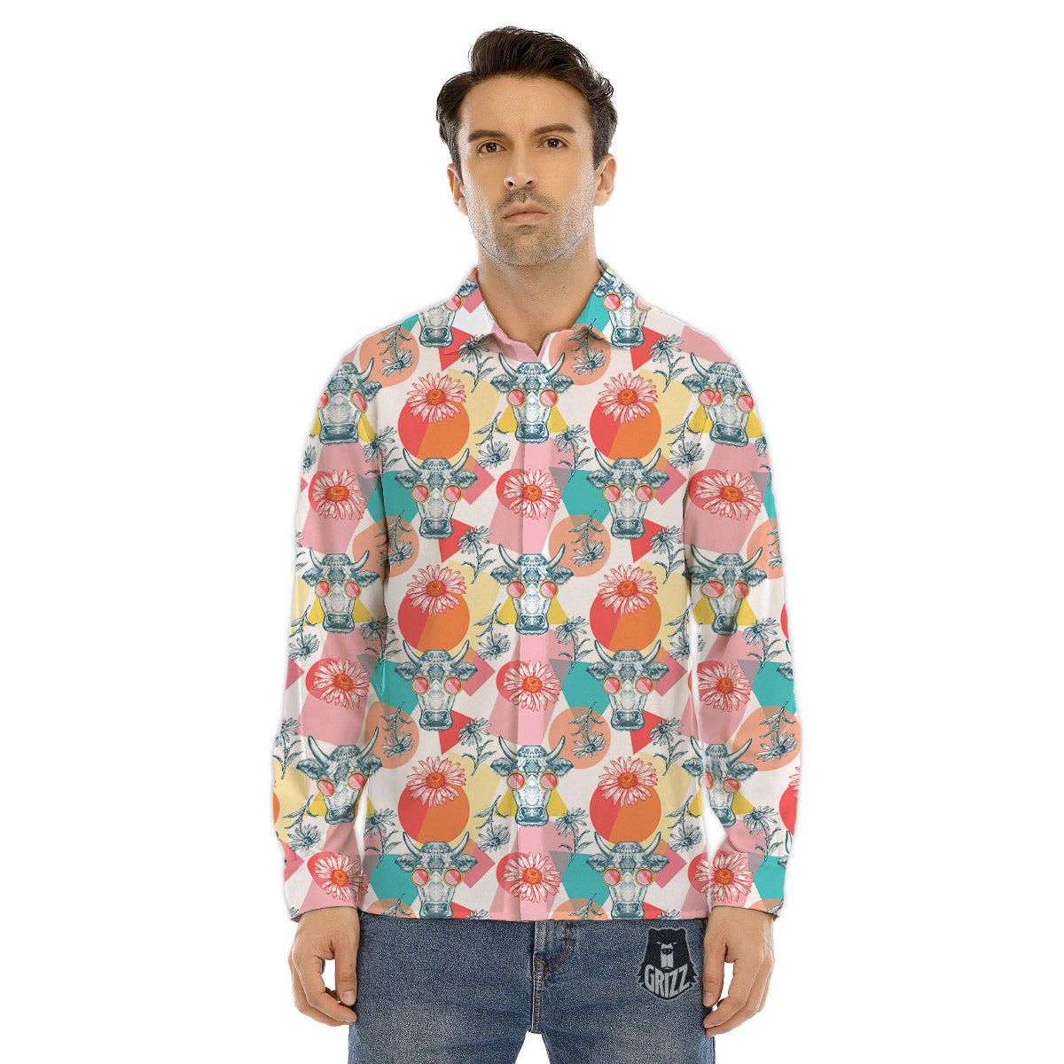 Chinese Red And Black Print Pattern Men's Dress Shirts-grizzshop