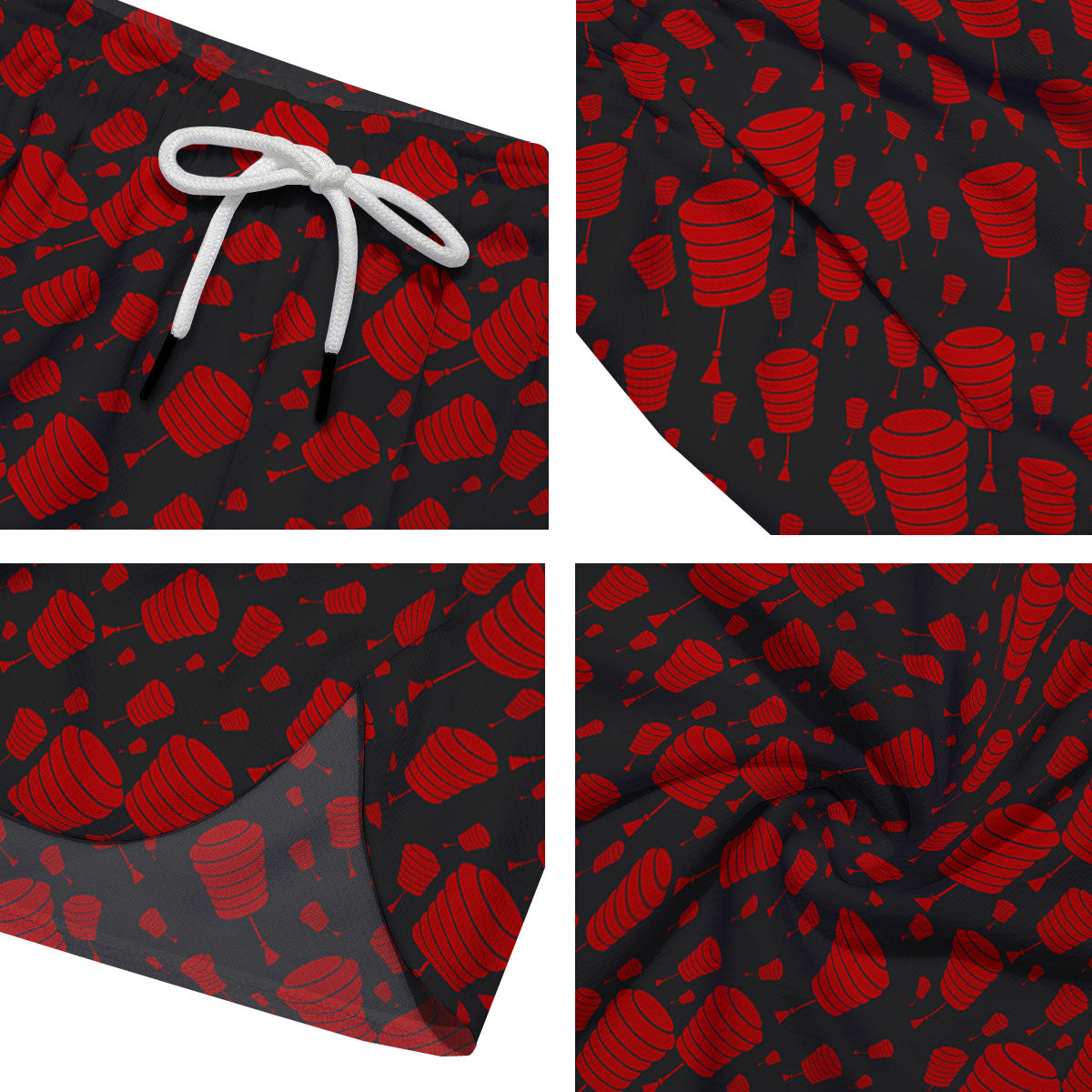 Chinese Red And Black Print Pattern Men's Running Shorts-grizzshop