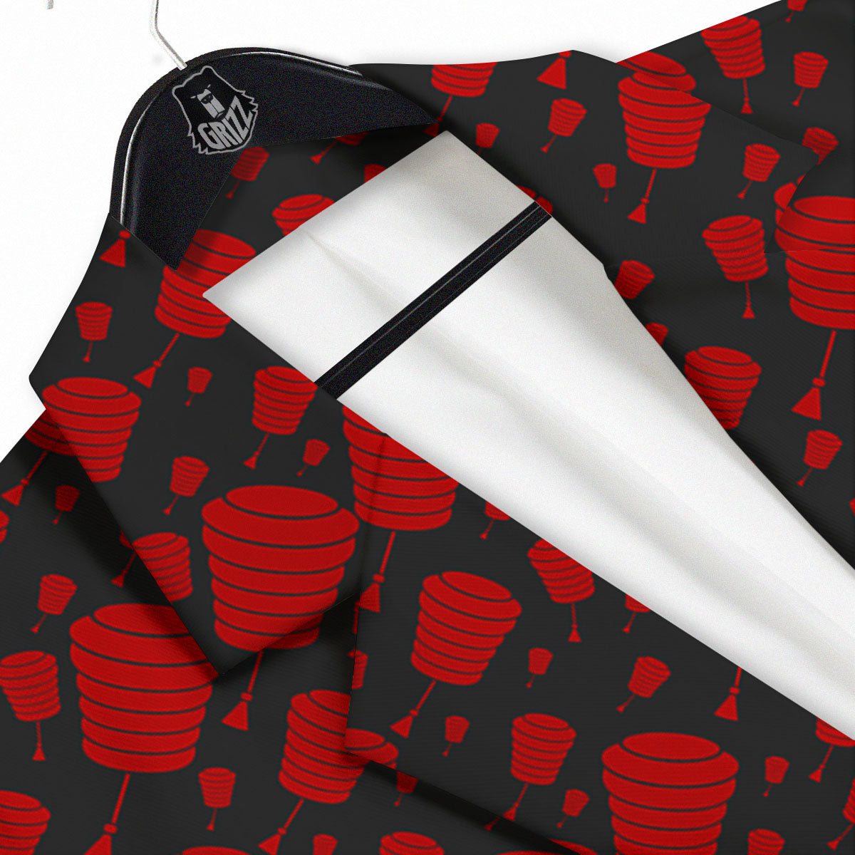 Chinese Red And Black Print Pattern Men's Sport Coat-grizzshop