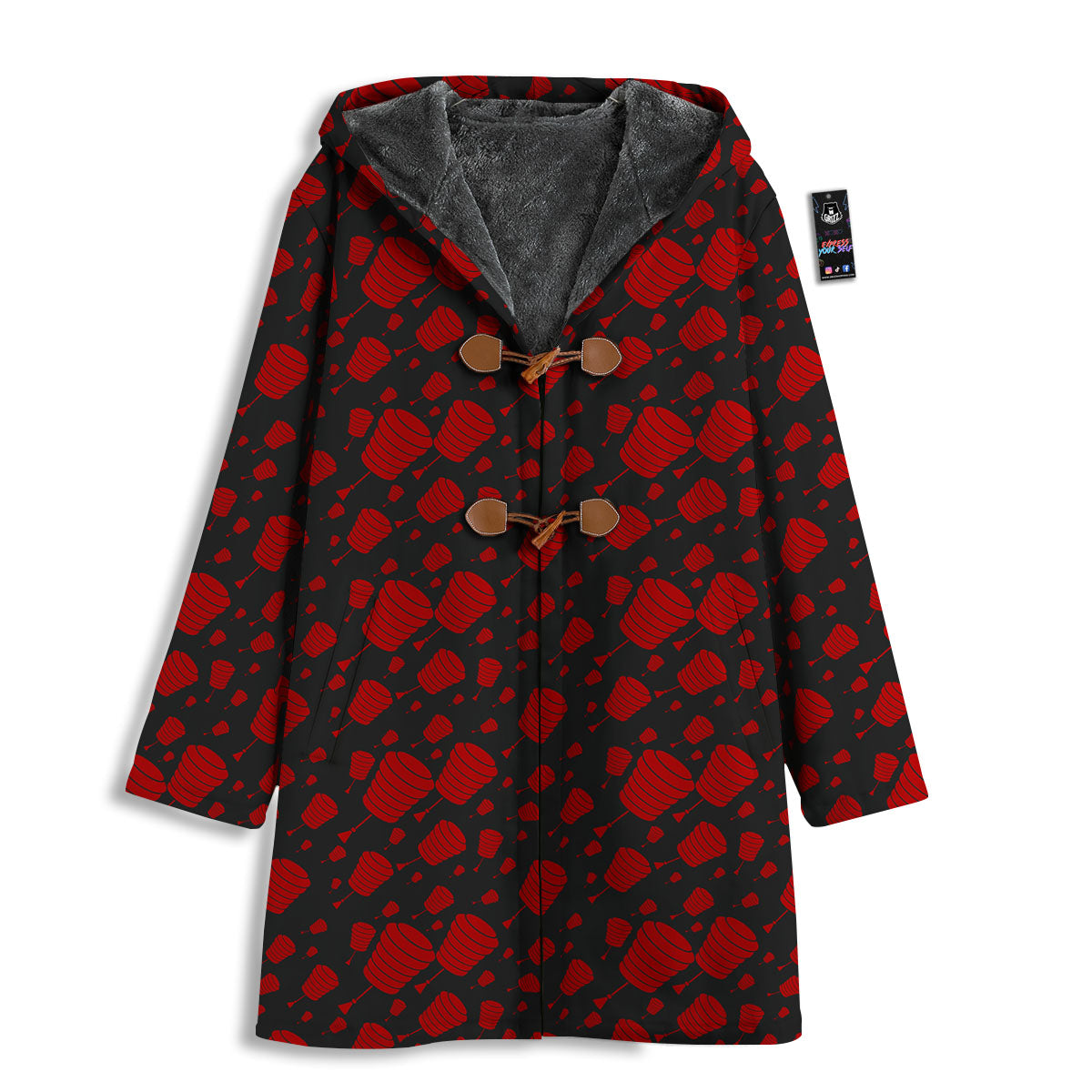 Chinese Red And Black Print Pattern Men's Windbreaker Jacket-grizzshop