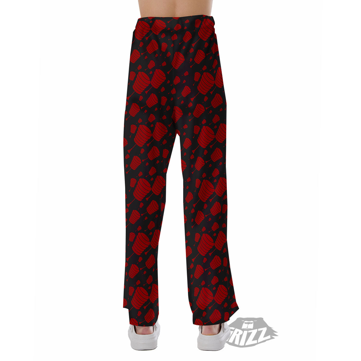 Chinese Red And Black Print Pattern Pajama Pants-grizzshop