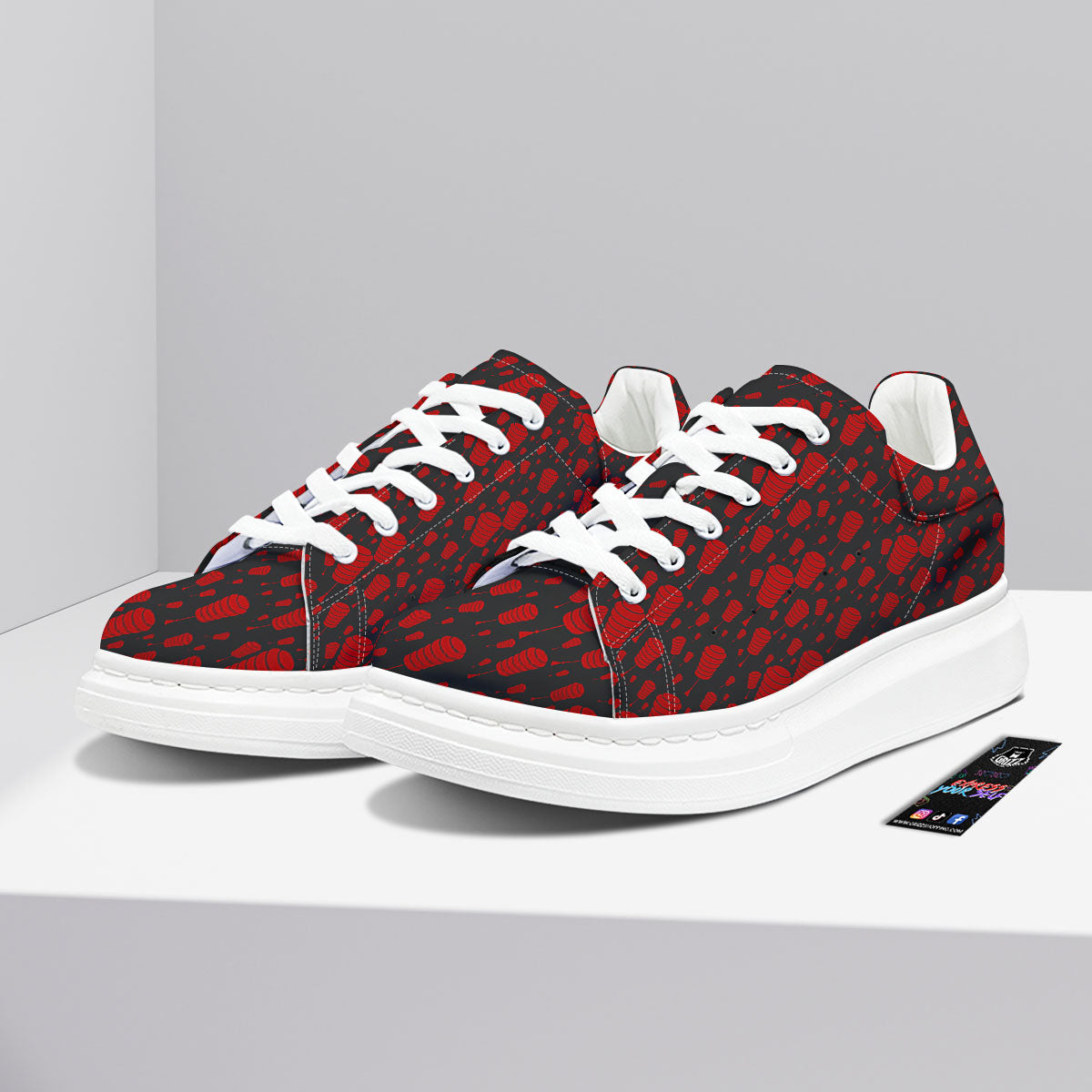 Chinese Red And Black Print Pattern Platform Shoes-grizzshop