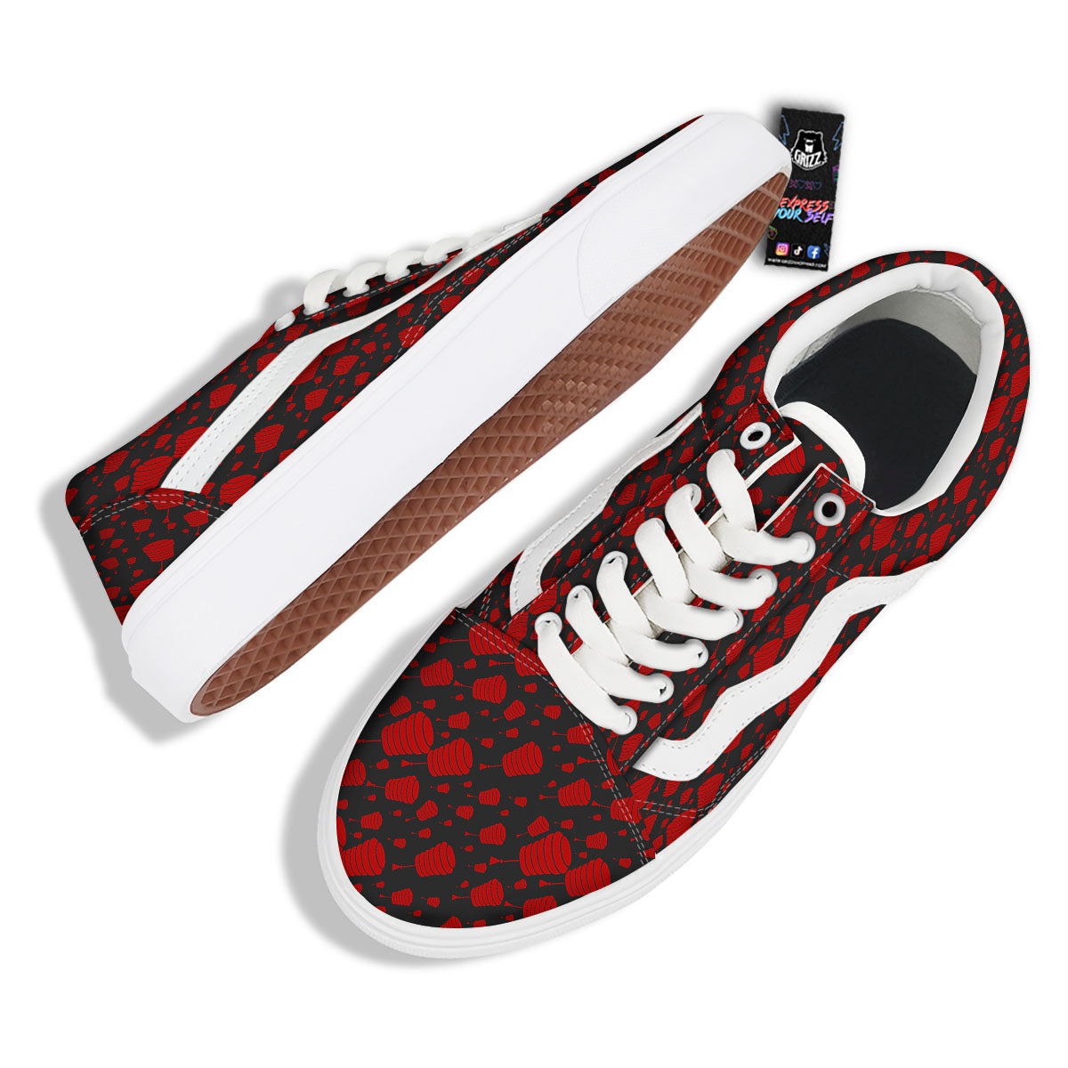 Chinese Red And Black Print Pattern Skate Shoes-grizzshop