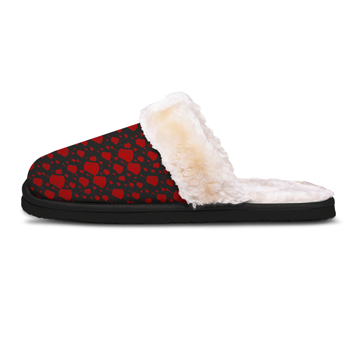 Chinese Red And Black Print Pattern Slippers-grizzshop