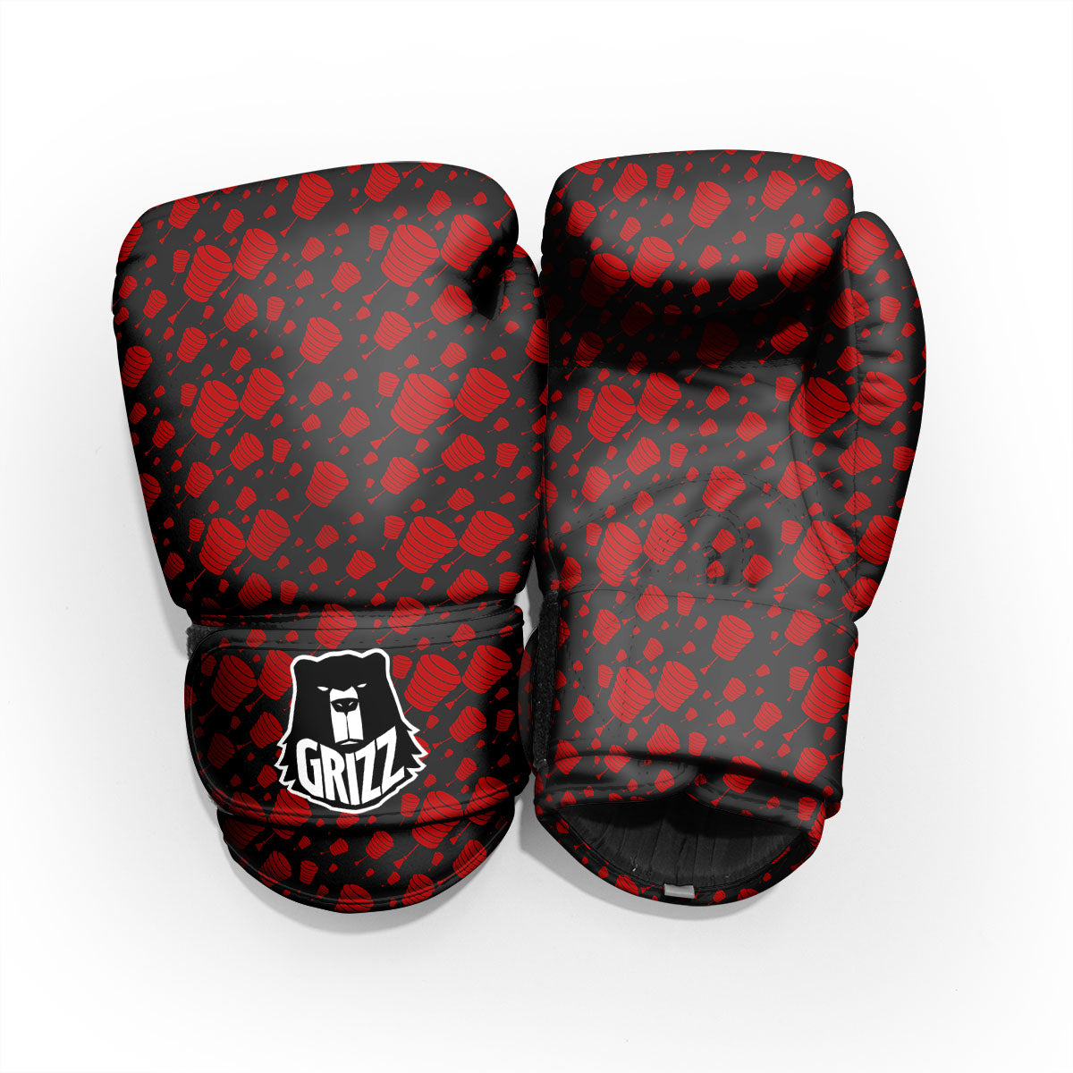 Chinese Red And Black Print Pattern Pro Boxing Glove