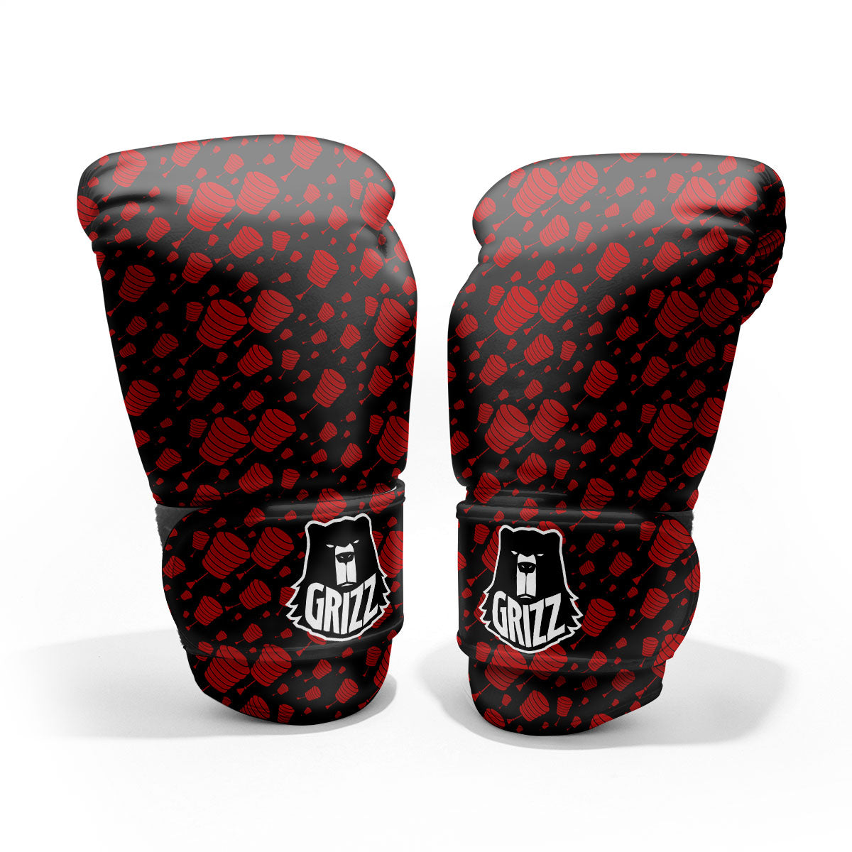 Chinese Red And Black Print Pattern Pro Boxing Glove