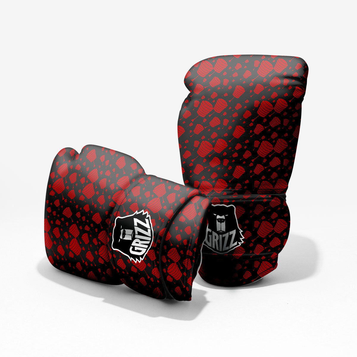 Chinese Red And Black Print Pattern Pro Boxing Glove