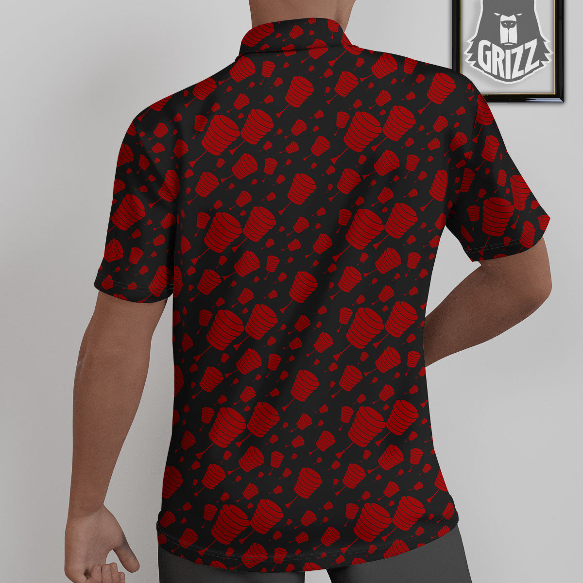 Chinese Red And Black Print Pattern Untucked Shirts-grizzshop