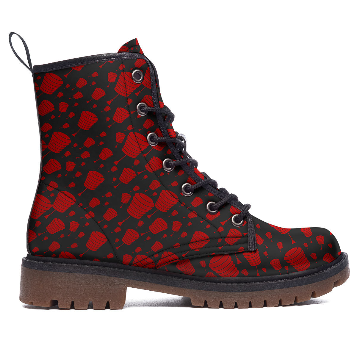 Chinese Red And Black Print Pattern Work Boots-grizzshop