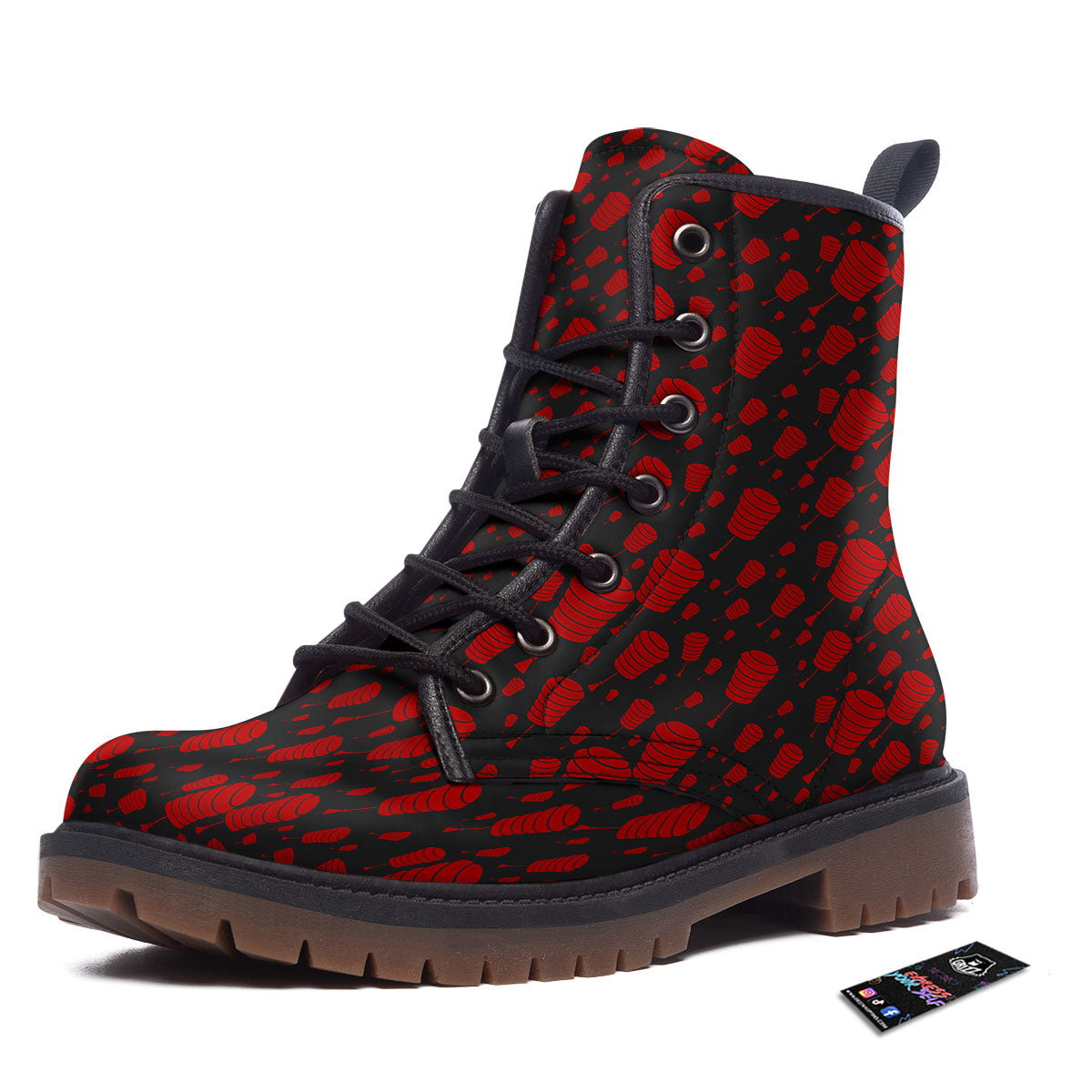 Chinese Red And Black Print Pattern Work Boots-grizzshop
