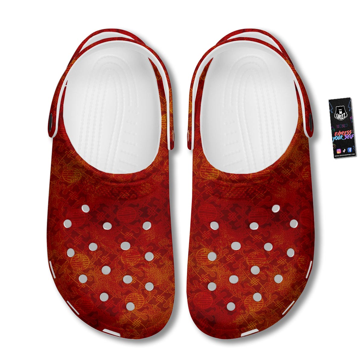 Chinese Red Print Pattern Clog-grizzshop