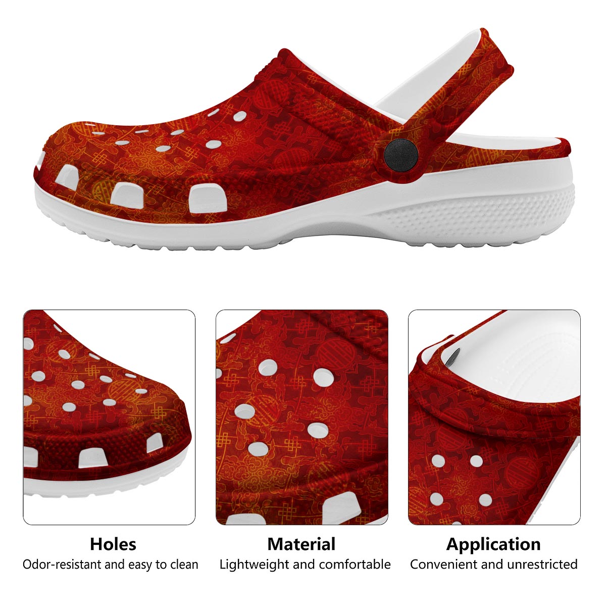 Chinese Red Print Pattern Clog-grizzshop