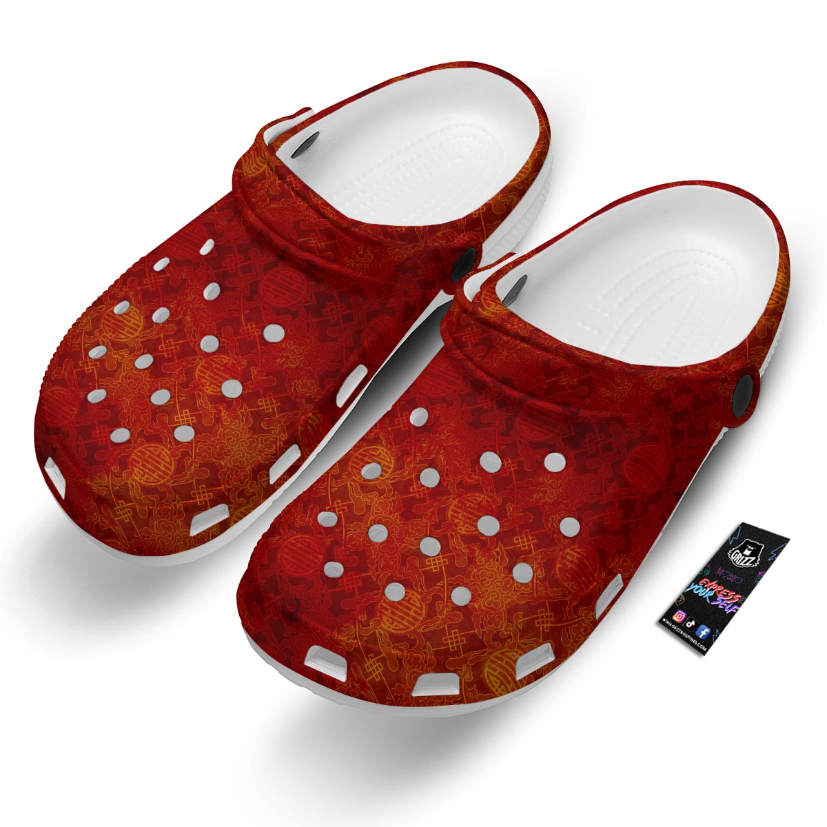Chinese Red Print Pattern Clog-grizzshop