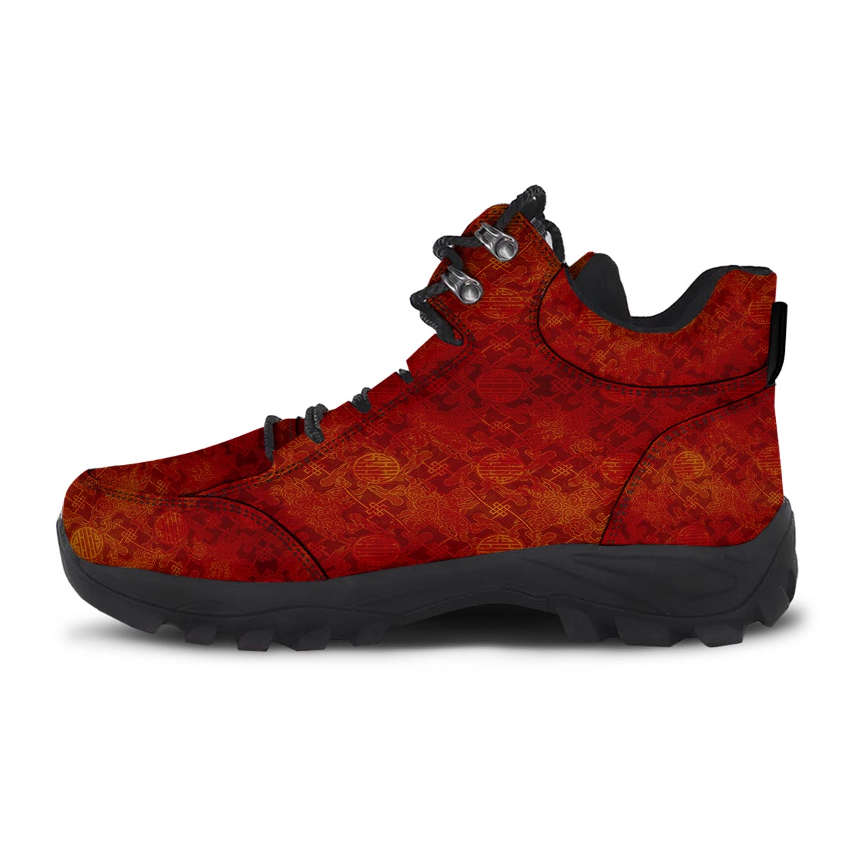 Chinese Red Print Pattern Hiking Shoes-grizzshop