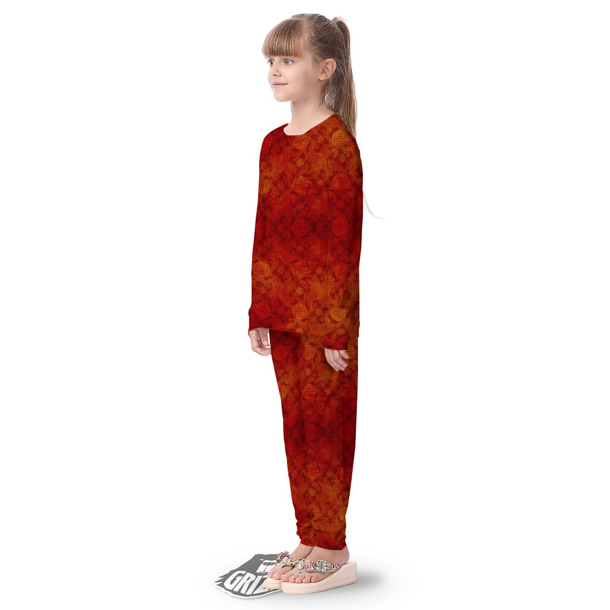 Chinese Red Print Pattern Kid's Pajamas-grizzshop