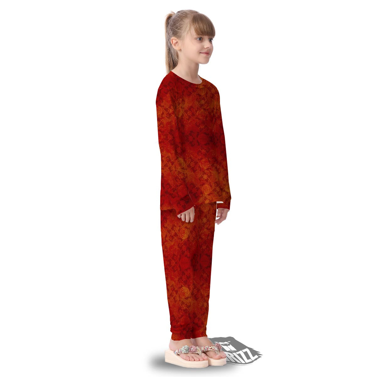 Chinese Red Print Pattern Kid's Pajamas-grizzshop