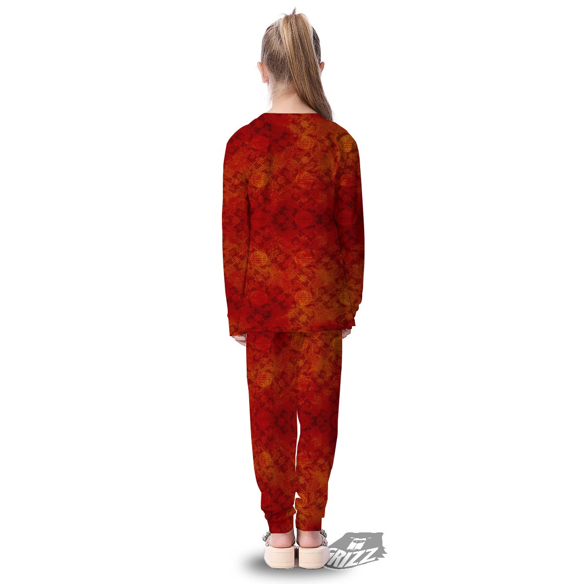 Chinese Red Print Pattern Kid's Pajamas-grizzshop